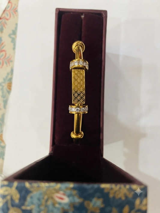 Regal Crystal Rondelle & Bar Accent Gold-Toned Bangle