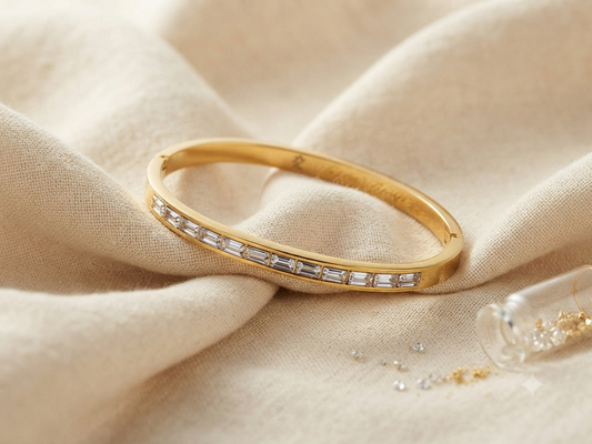 Classic Baguette Crystal Channel-Set Gold-Toned Bangle