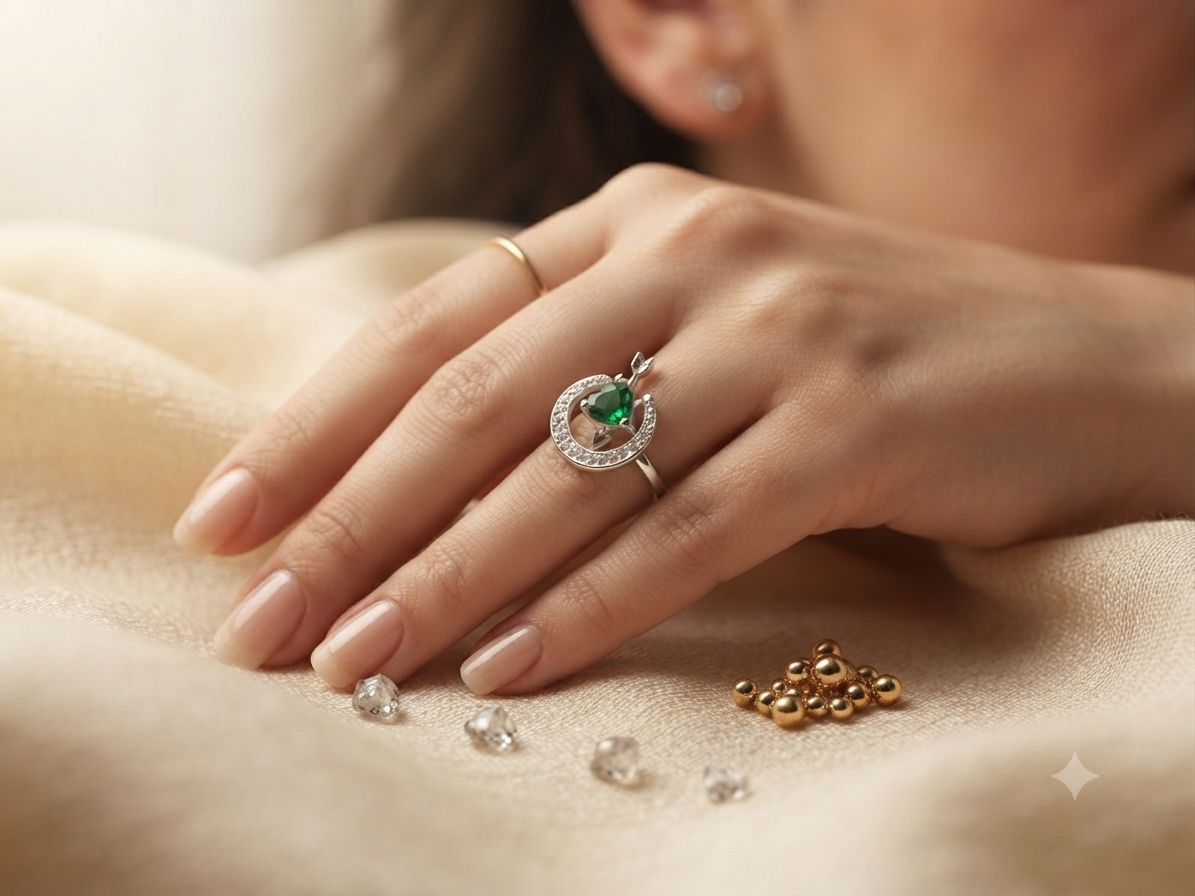 Crescent Moon & Cupid's Heart Anti-Tarnish Ring
