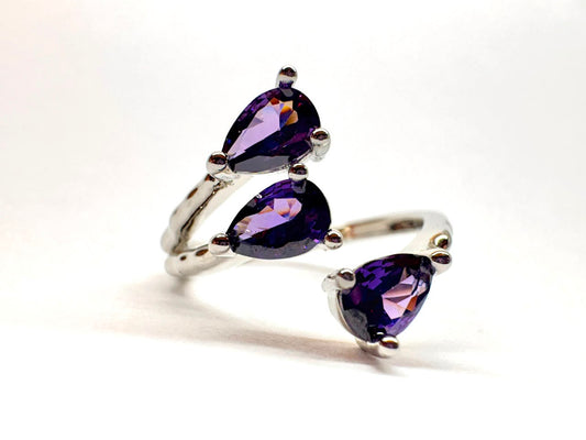 Amethyst Drop Cascade Interlocking Bypass Ring