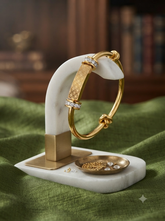 Regal Crystal Rondelle & Bar Accent Gold-Toned Bangle