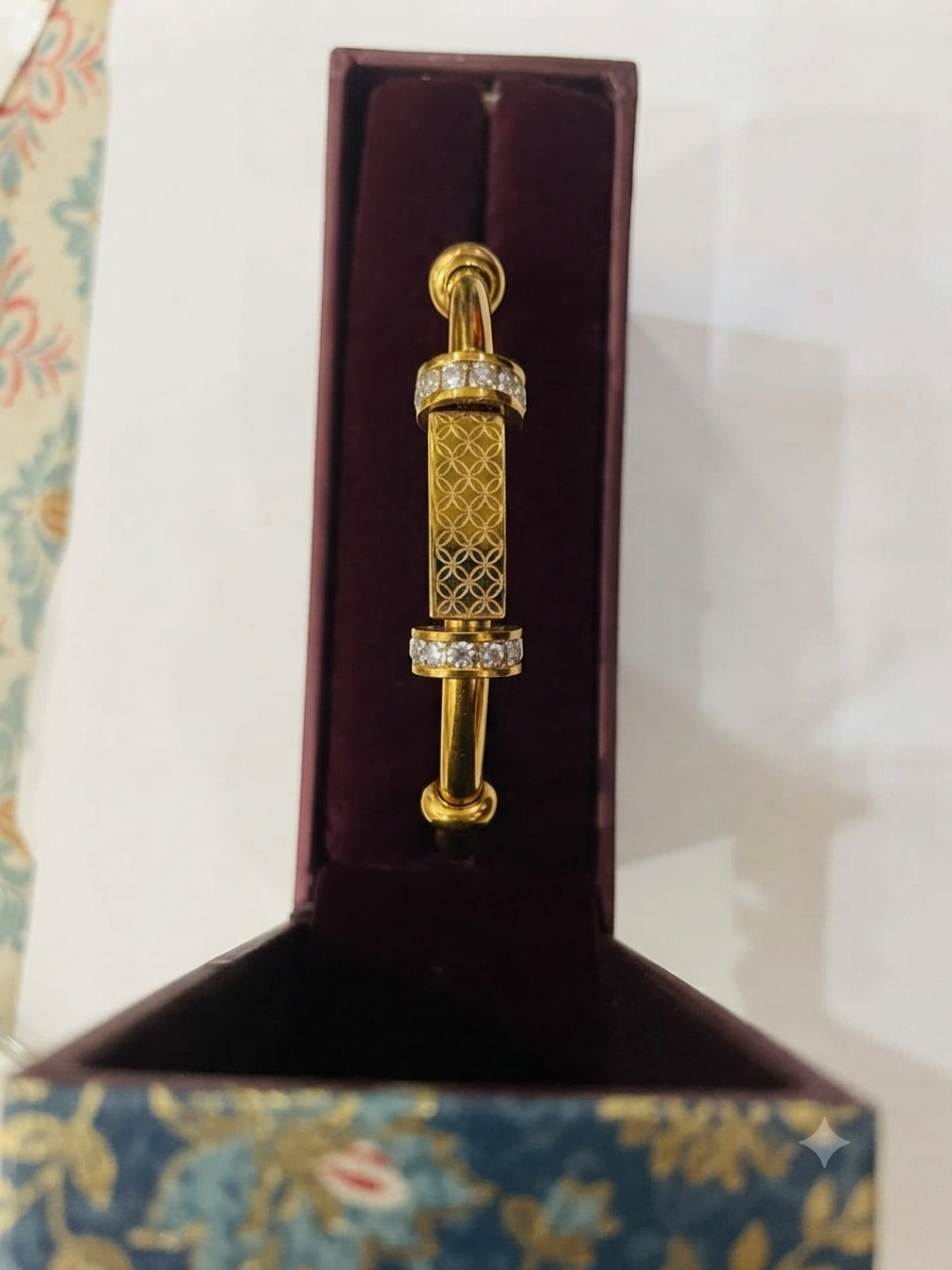 Regal Crystal Rondelle & Bar Accent Gold-Toned Bangle