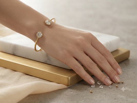Lumina Crystal End Open Cuff Gold-Toned Bracelet