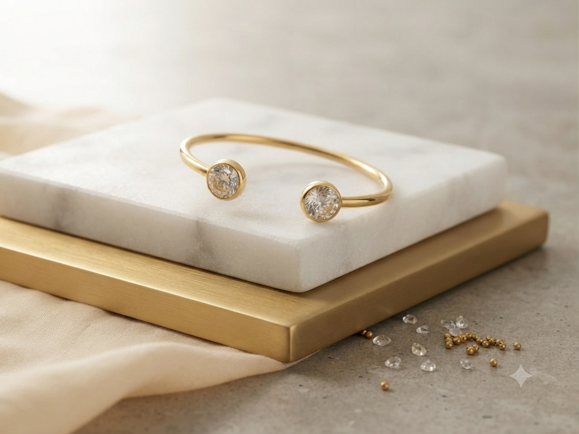 Lumina Crystal End Open Cuff Gold-Toned Bracelet