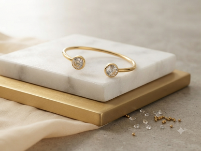 Lumina Crystal End Open Cuff Gold-Toned Bracelet