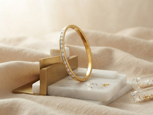 Classic Baguette Crystal Channel-Set Gold-Toned Bangle