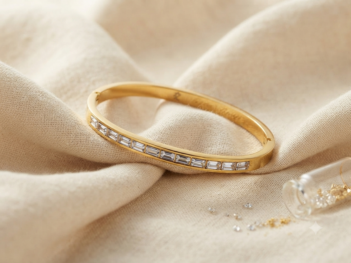Classic Baguette Crystal Channel-Set Gold-Toned Bangle
