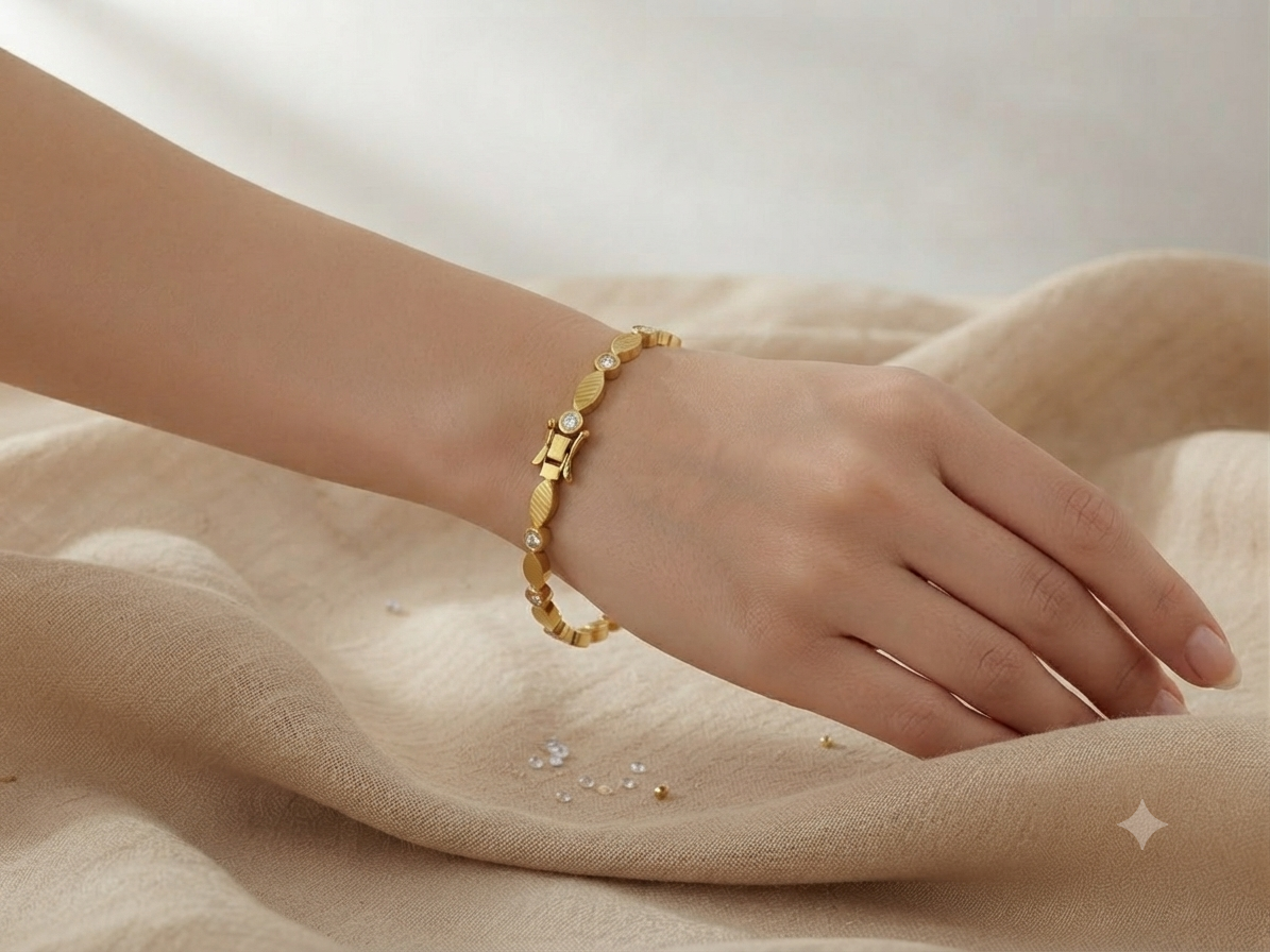 Serpentine Scalloped Crystal Accent Gold-Toned Bangle