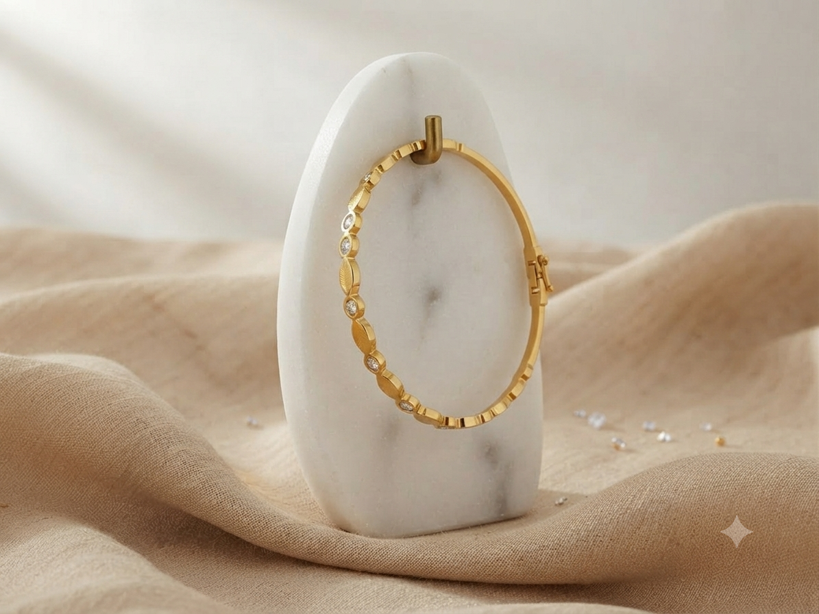 Serpentine Scalloped Crystal Accent Gold-Toned Bangle