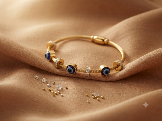 Mystique Evil Eye Crystal Accent Gold-Toned Cable Bangle Bracelet