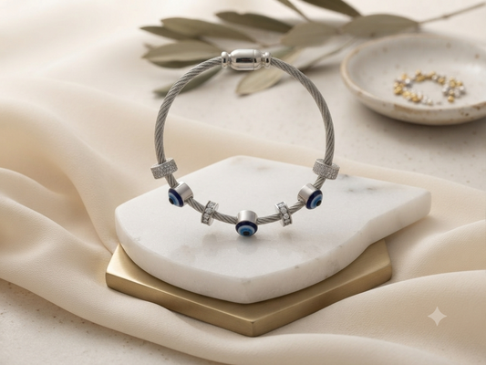 Mystique Evil Eye Crystal Accent Cable Bangle Bracelet