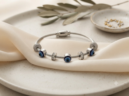 Mystique Evil Eye Crystal Accent Cable Bangle Bracelet