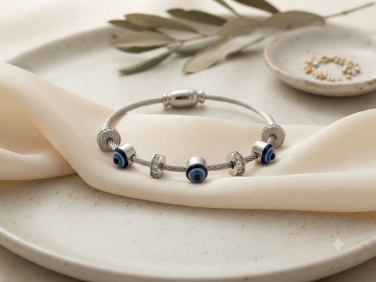 Mystique Evil Eye Crystal Accent Cable Bangle Bracelet