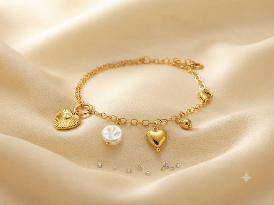 Pearl Heart Charm Bracelet