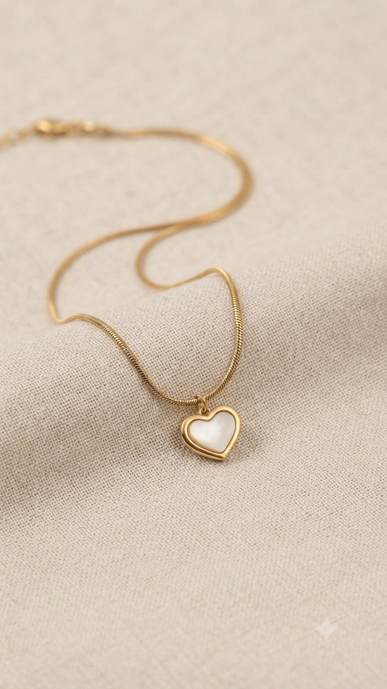 Minimalist Mother-of-Pearl Style Heart Pendant Snake Chain Necklace