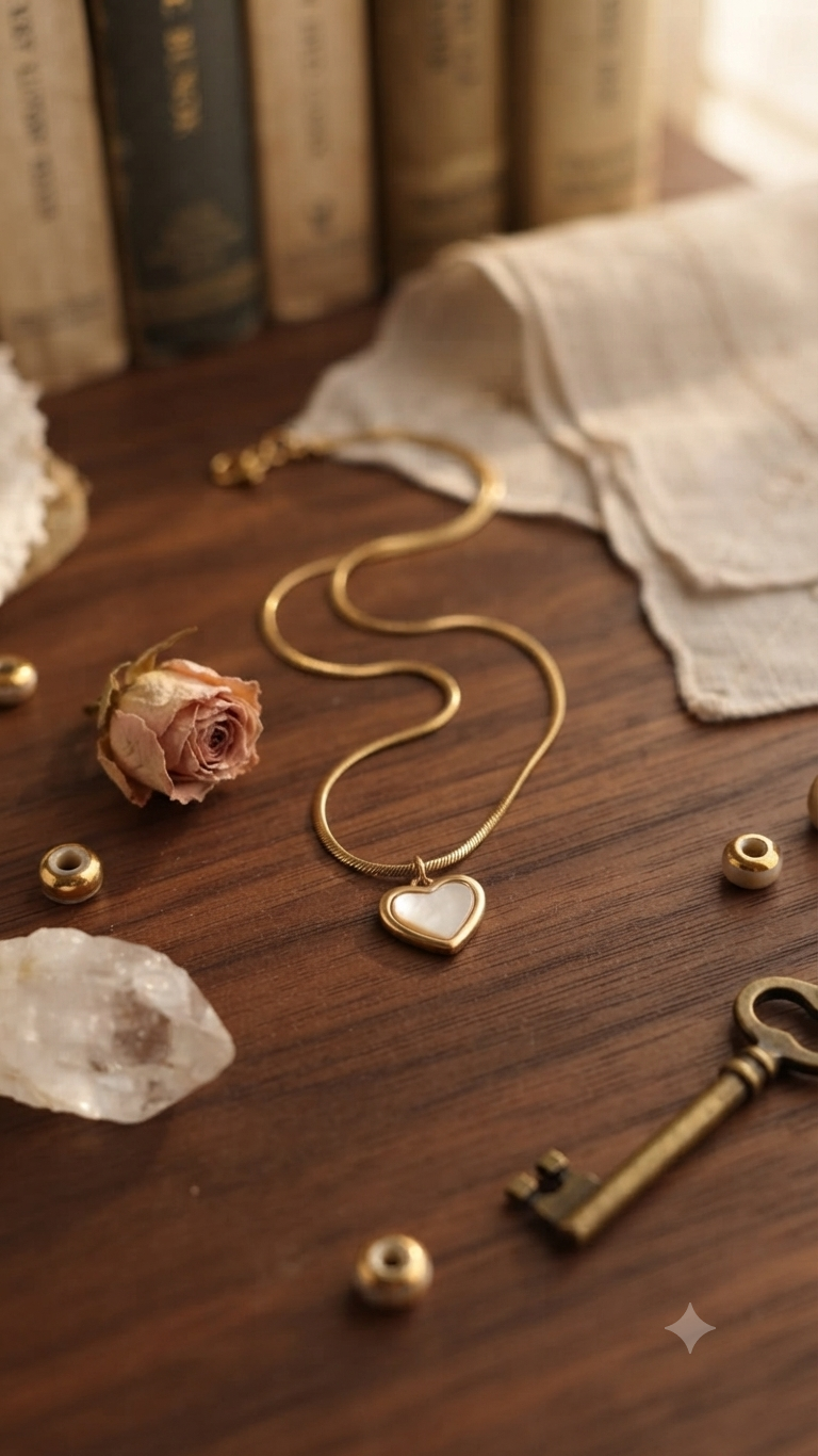 Minimalist Mother-of-Pearl Style Heart Pendant Snake Chain Necklace