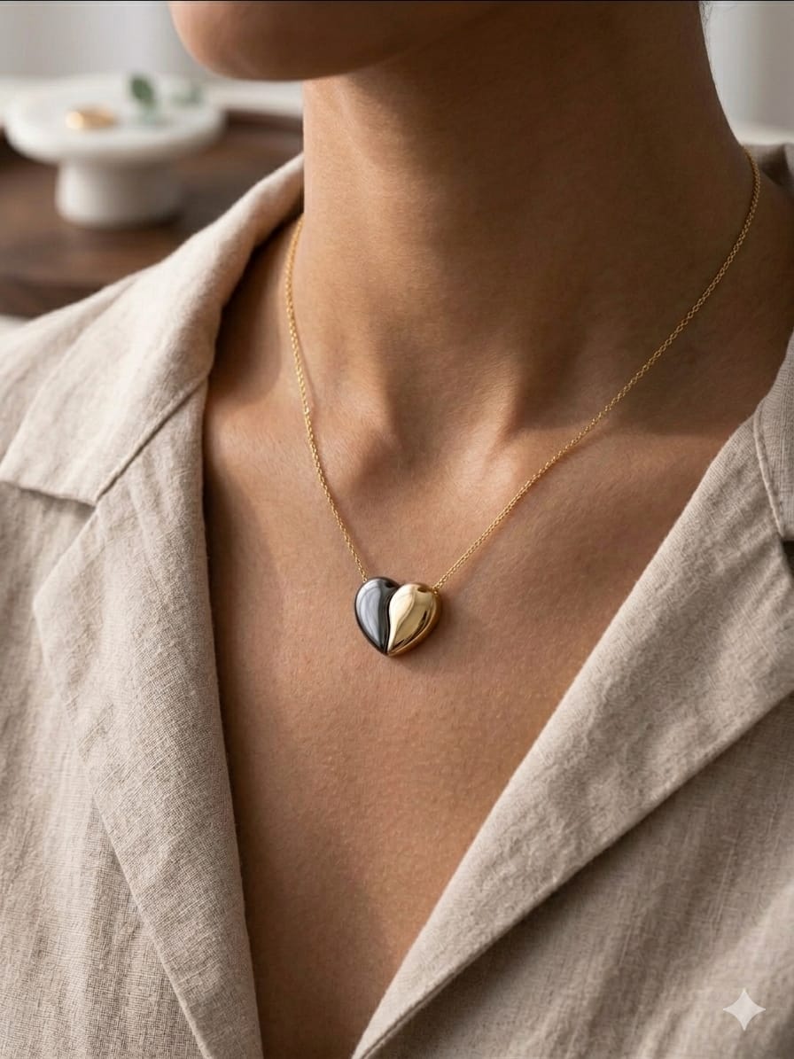 Two-Tone Split Heart Pendant Necklace