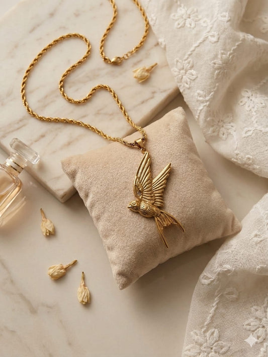 Aero Textured Flying Swallow Bird Rope Chain Necklace