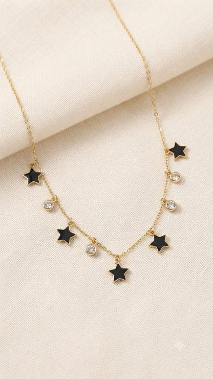 Black Enamel Star Celestial Tiered Station Necklace