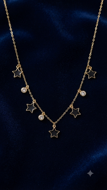 Black Enamel Star Celestial Tiered Station Necklace