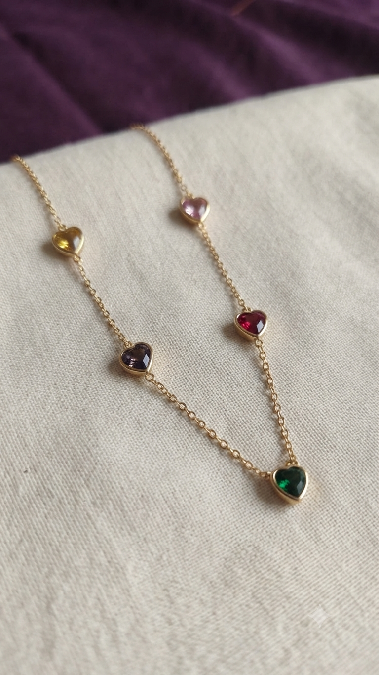 Crystal Heart Multi-Color Layered Lariat Necklace