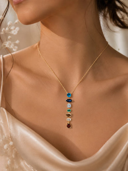 Rainbow Multi-Gemstone Vertical Drop Pendant Necklace