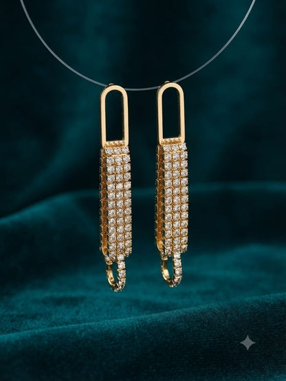 Gold-Tone Crystal Tassel Drop Earrings – Elegant Rhinestone Dangle Statement Earrings for Women