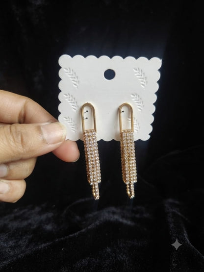Gold-Tone Crystal Tassel Drop Earrings – Elegant Rhinestone Dangle Statement Earrings for Women