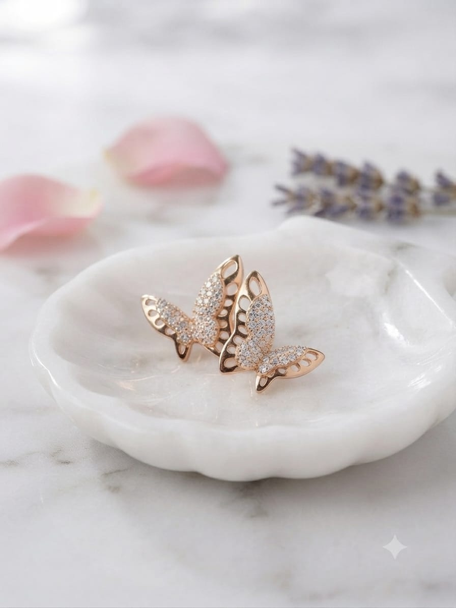 Gold-Tone Crystal Butterfly Stud Earrings – Elegant Sparkling Butterfly Earrings for Women