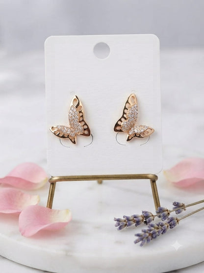 Gold-Tone Crystal Butterfly Stud Earrings – Elegant Sparkling Butterfly Earrings for Women