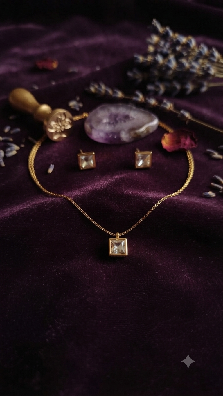 Timeless Princess-Cut Clear Crystal Square Pendant Necklace & Earrings Set