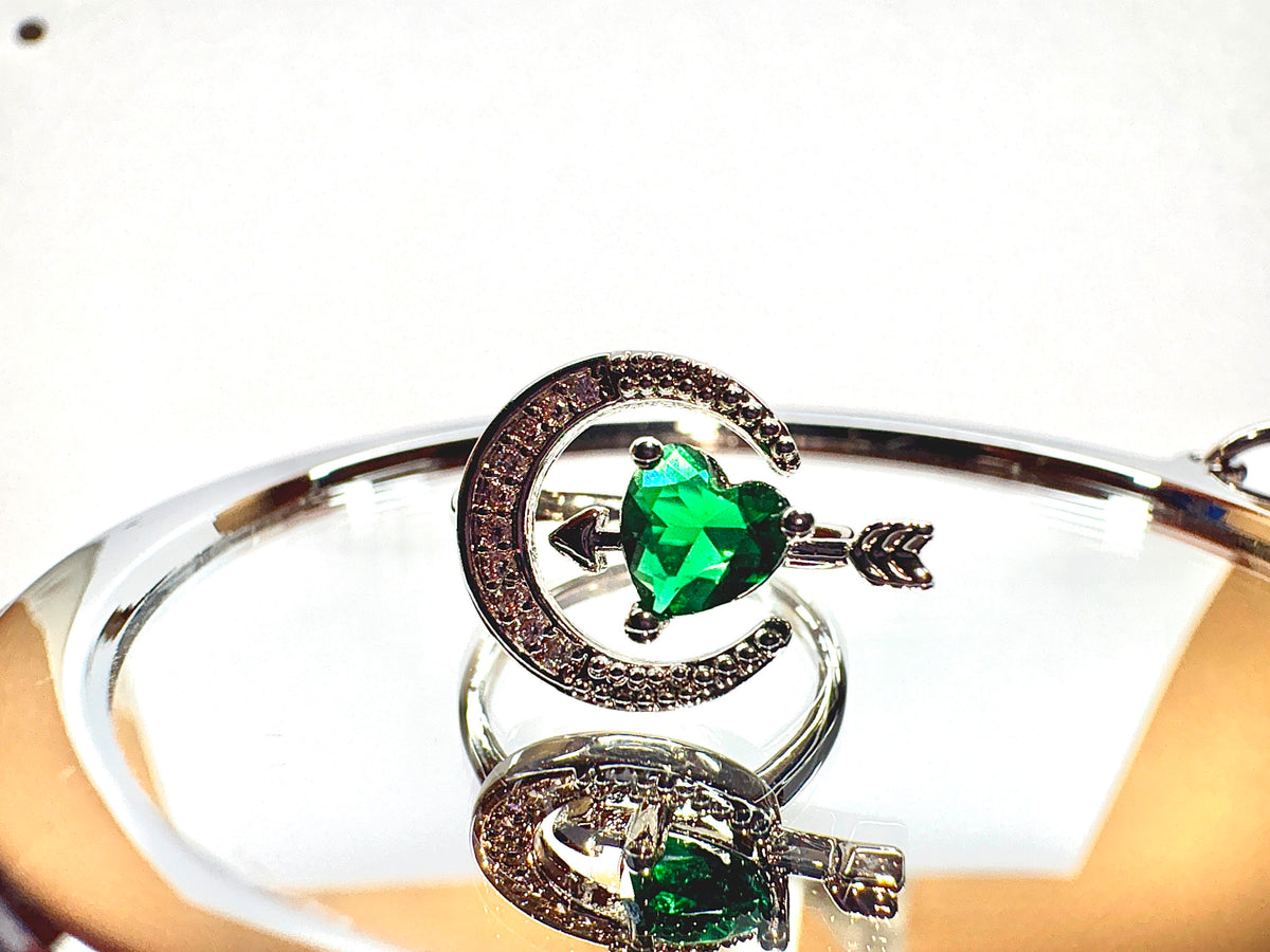 Crescent Moon & Cupid's Heart Anti-Tarnish Ring