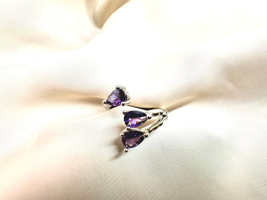 Amethyst Drop Cascade Interlocking Bypass Ring