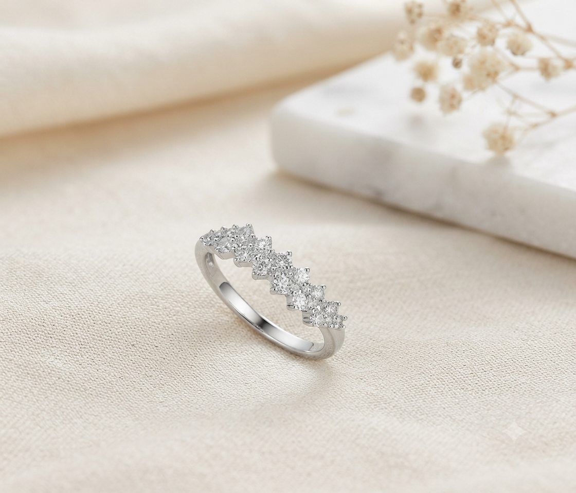 Modern Minimalist Criss-Cross Pave Band